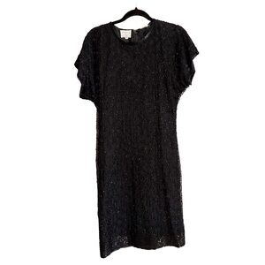 🖤 Vintage 100% Silk Beaded Sequin Sheath Dress Black Party Cocktail Size 6